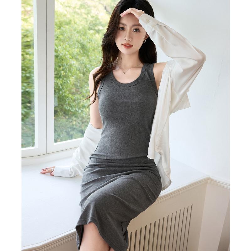 Women's Tank Top Dress Summer Slimming Long Dress with Straps Inside