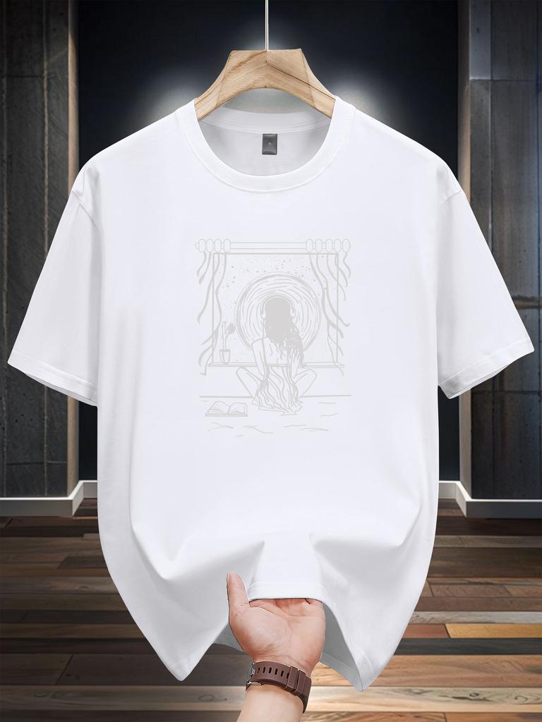 Niuwang Selection 200g 100% Cotton Short Sleeve T-shirt - White Casual Graphic Print Round Neck Tee