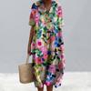 Женское платье с цветочным принтом, платье с коротким рукавом и v-образным вырезом, летнее повседневное платье трапециевидной формы, пуловеры в богемном стиле, платье для вечеринки, повседневная одежда, отпуск