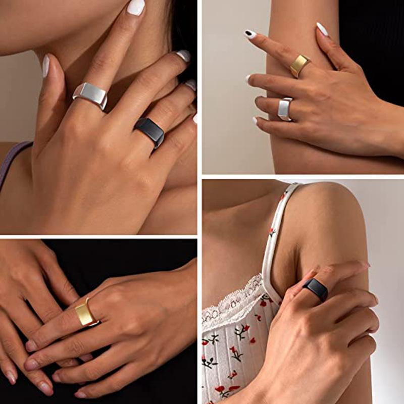 Новое Унисекс Кольцо из Титановой Стали Простое Прямоугольный Узорable Украшение для Мужчин и Женщин Подарок на День Святого Валентина Размер 7-13