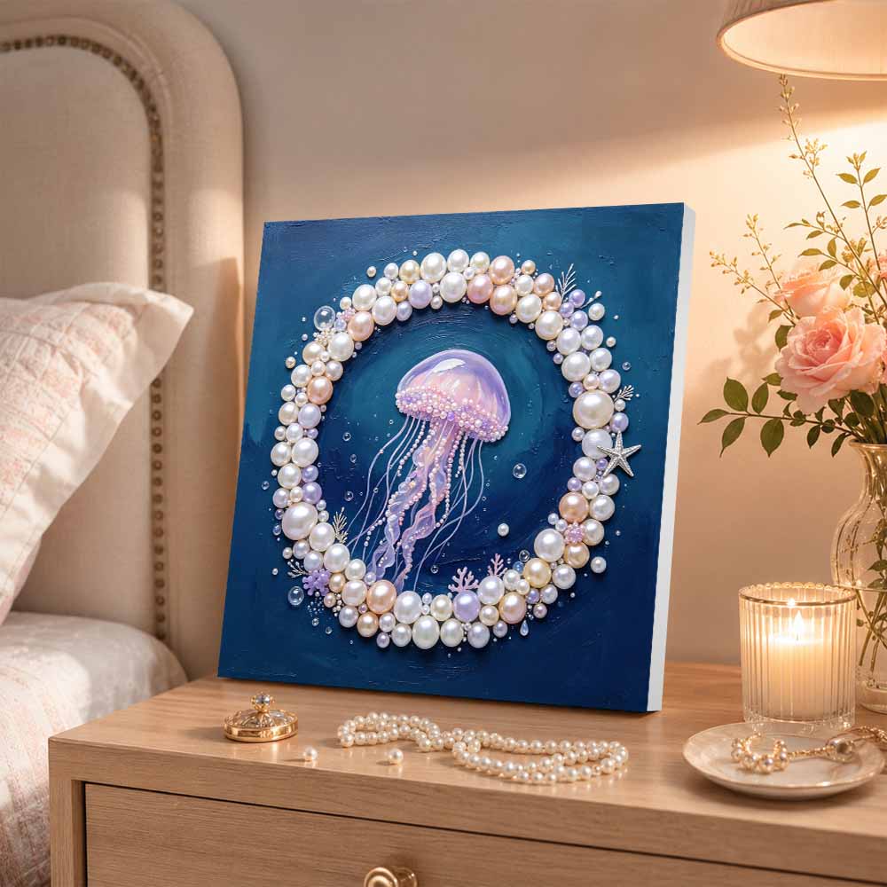Pearl painting kit DIY jellyfish ocean theme for home or office wall decoration