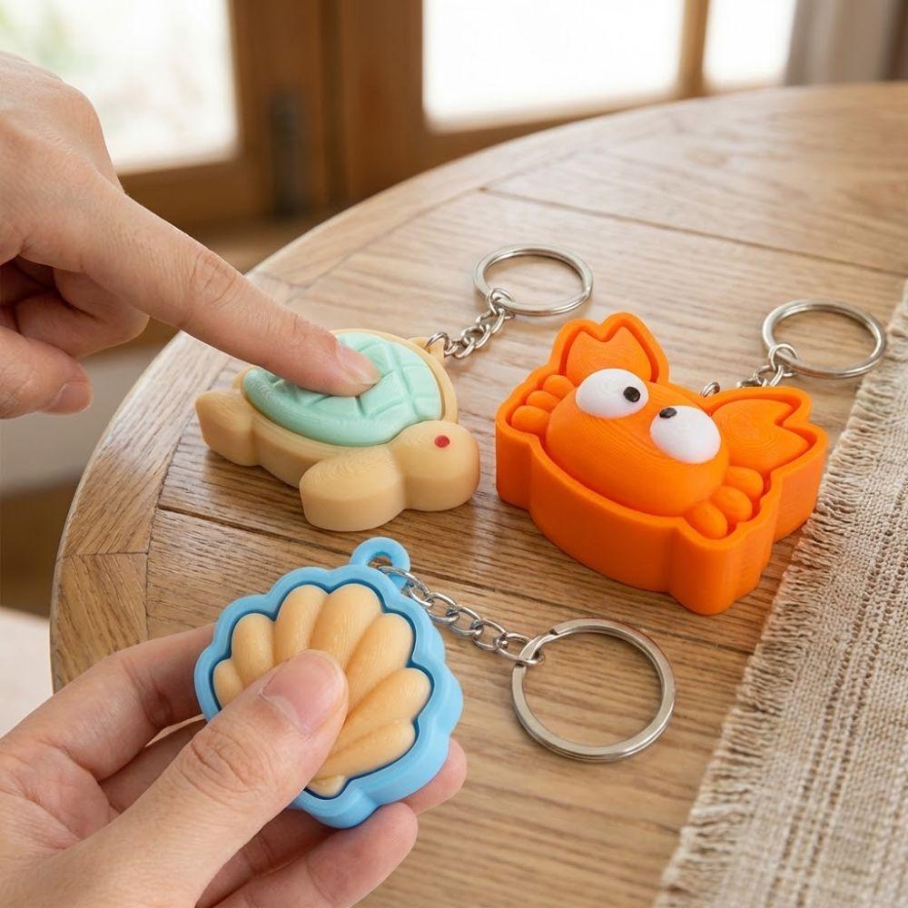 Mini Turtle Clicker Keychain Cute Animal Fidget Sensory Toy Button Clicker Keyring Venting Toys