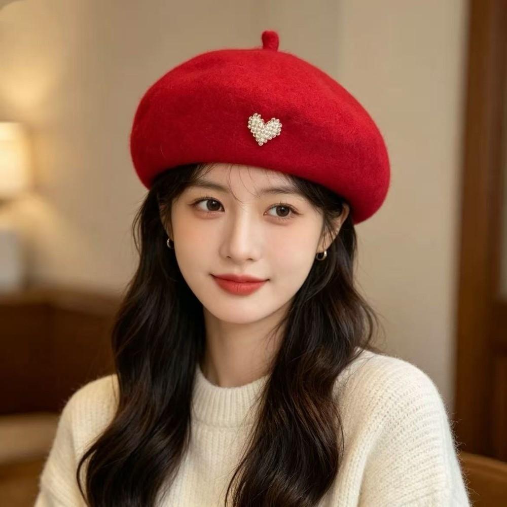 Heart Shape Plain Cap Warm Felt Berets Fashion French Artist Hat Lady