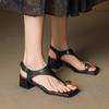 Мода 2025 Лето Женские Сандалии Натуральная Кожа Женская Обувь Открытый Носок Средний Каблук Женская Обувь Шлепанцы Современные Сандалии Т-образный Ремешок