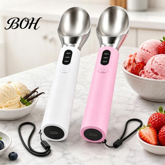 Yogurt Scooper Rechargeable Heated Ice Cream Scoop, Electric with 3-Level Heat, Hard Scooping Tool LED Display, 2000mAh Battery for Cream, Gelato,