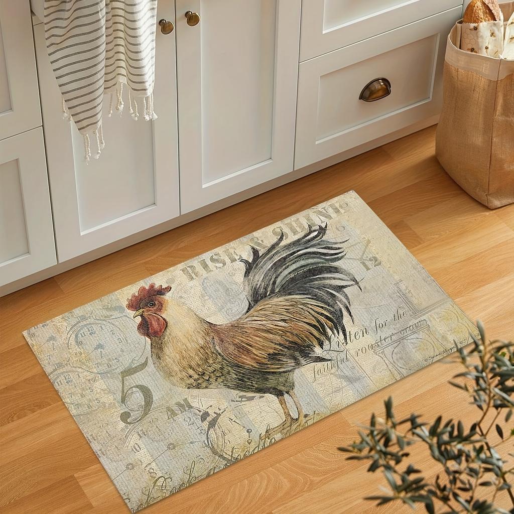 Rooster Soft Kitchen Rug Anti-Fatigue Kitchen Rug Waterproof Non-Slip Rugs Set Runner Rug Bedside Rug Absorbent Carpet For Kitchen