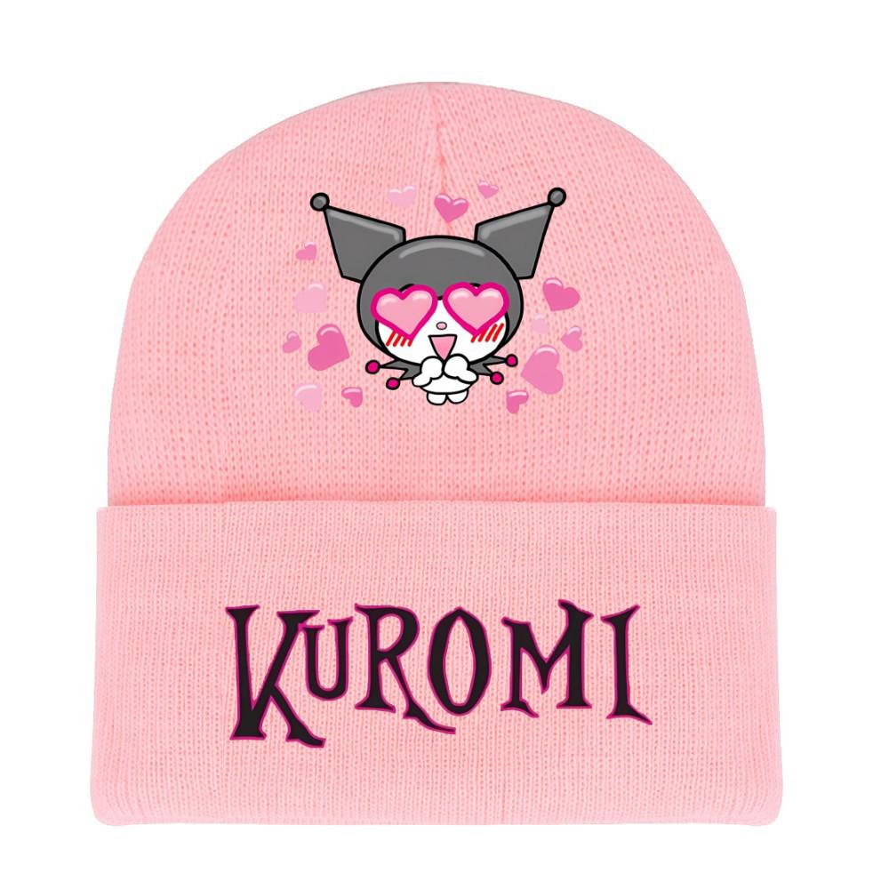 Вязаная шерстяная шапка Kuromi для детей - Мультяшный принт, Теплая, Защита ушей, Идеально подходит для осени и зимы