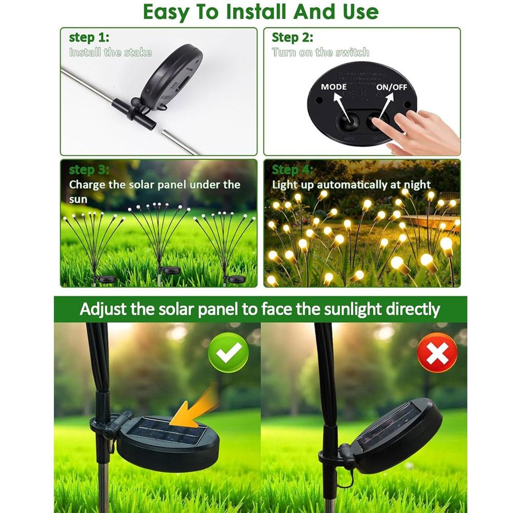 Солнечные фонарики-светлячки для улицы, 2 режима освещения, покачивание на ветру, мерцание, солнечная садовая лампа, IP65, водонепроницаемая декоративная подсветка для двора, патио, дорожки, газона