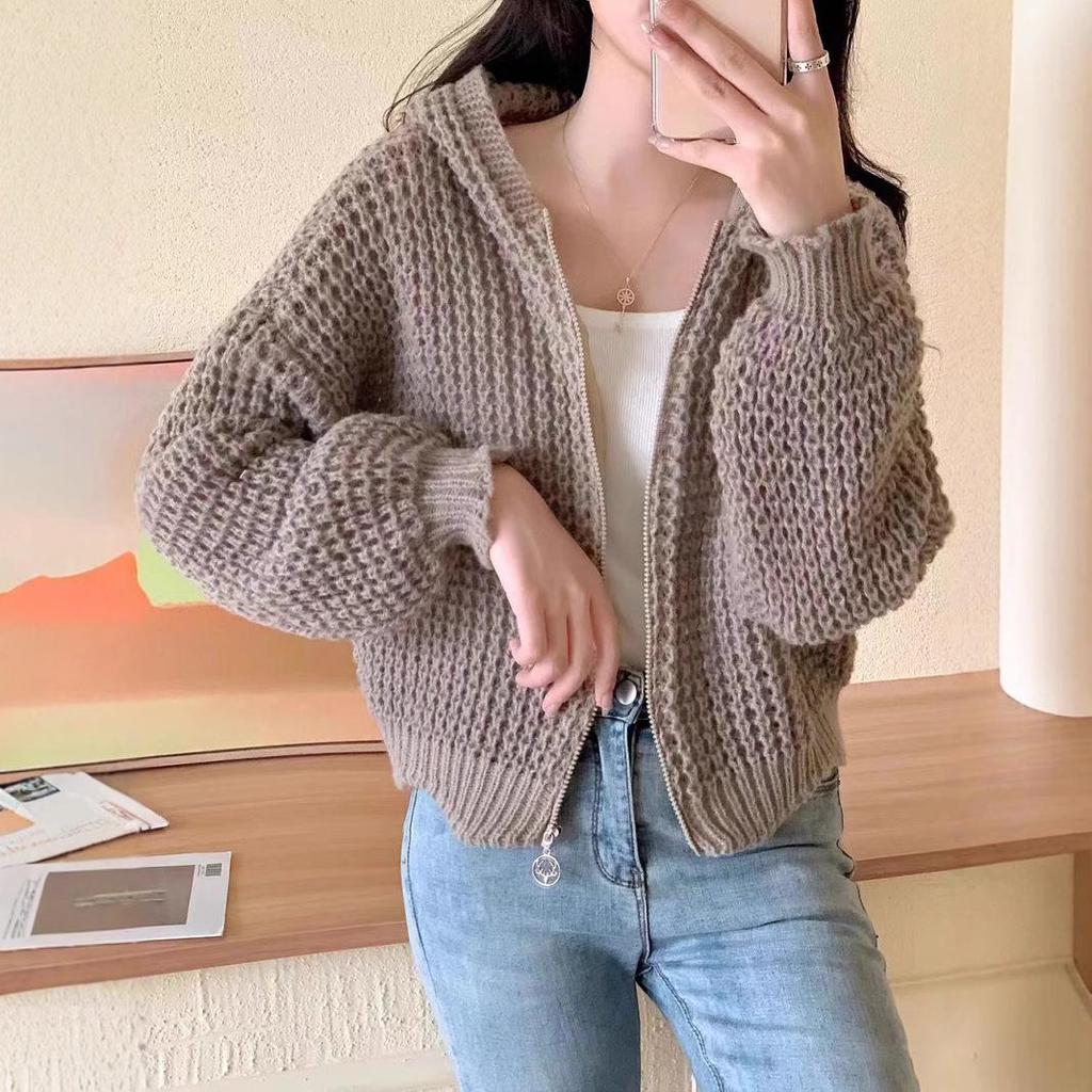 Женский ретро-корейский свитер на молнии с высоким воротником — толстый, теплый и свободный крой