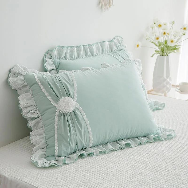Korean Princess Style Bedding Set Stitch Lace Ruffles Bed Linen Room Decor Double Duvet Cover Set Bed Skirt Pillow Cases