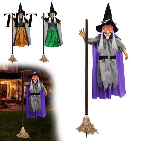 Haunted House Thrilling Surprises 180cm Halloween Props, Flying Witch Decoration with Scary Sounds & Lights, Outdoor Hanging Decor for Garden