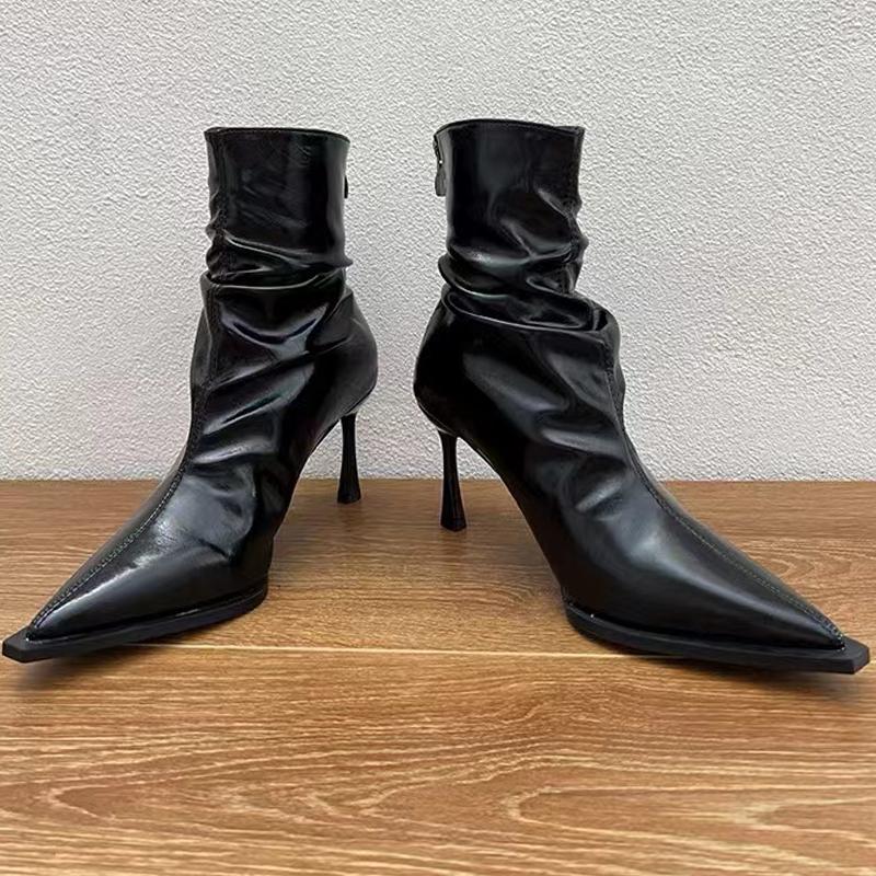 Модные женские ботильоны на высоком каблуке, сексуальные кожаные туфли с острым носком, женская обувь, тренд 2024 года, дизайнерские зимние сапоги, туфли-лодочки, готические зимние женские туфли Zapatos