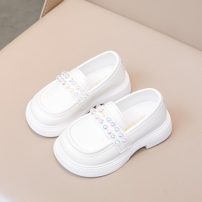 Girls Spring Summer Fashion Leather Shoes Woman Black Rhinestone Soft Soled Kid Shoes Child Thick Soled Lacquered Leather Shoes