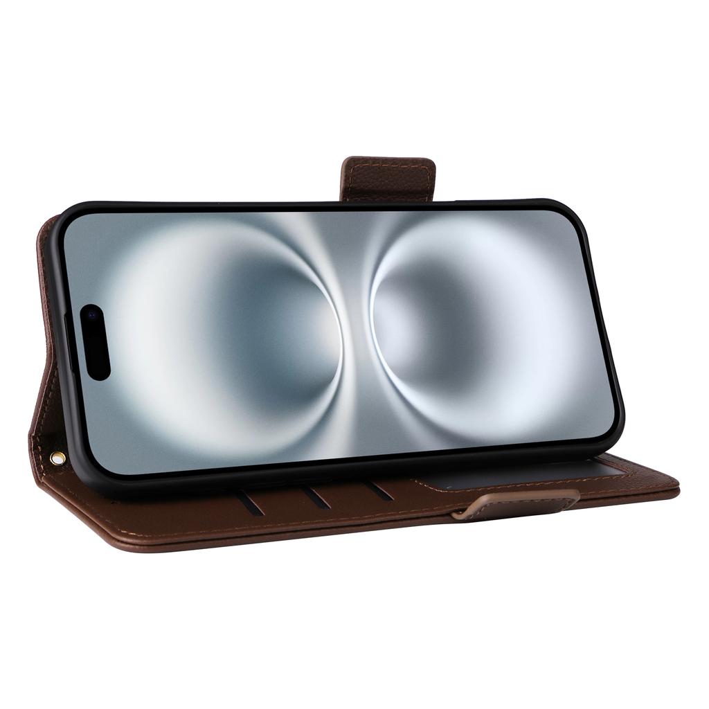 For iPhone 16 Case with Wrist Strap Litchi Texture PU Leather Wallet Phone Cover