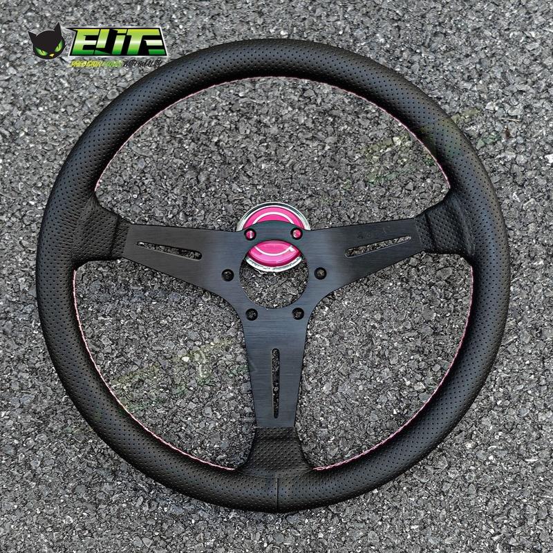 JDM Universal 14inch Leather Steering Wheel Modified Car Sports Steering Wheel Pink Stitching