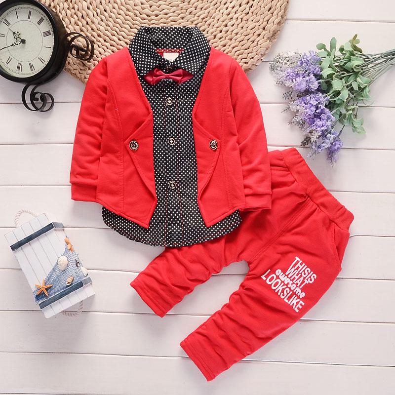 Autumn New British Style Children Fake Two-piece Shirt Trousers Casual Cotton Suit