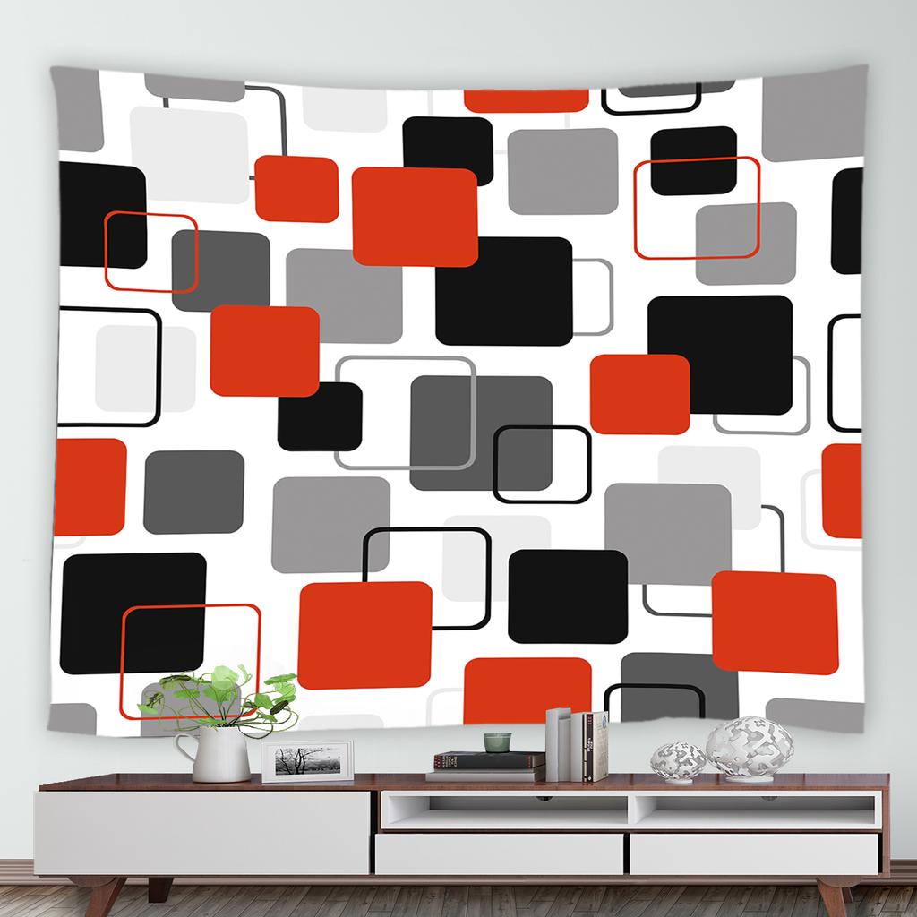 Скандинавский креативный гобелен с геометрическим красным, черным и серым принтом, домашний гобелен для гостиной, спальни, настенное украшение, гобелен