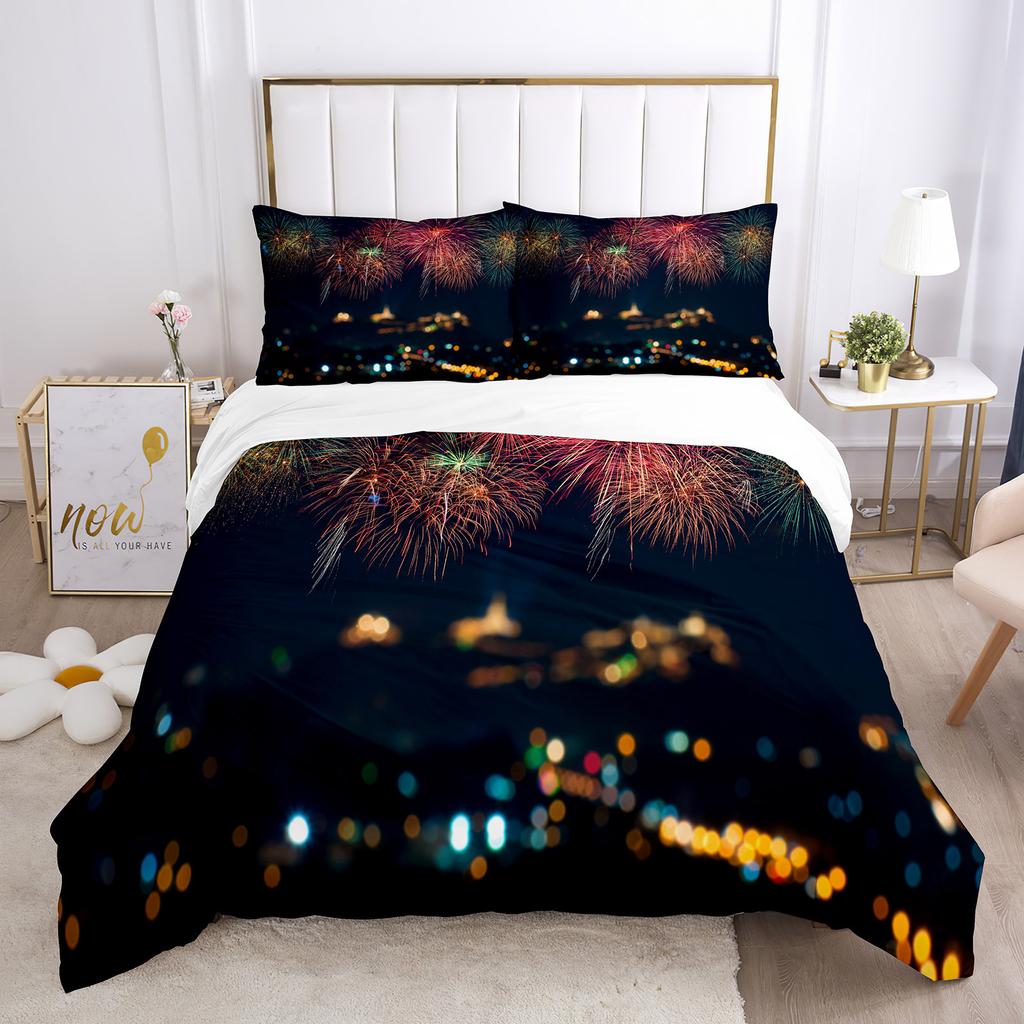 Пододеяльник Firework Queen Size, комплект постельного белья с разноцветными огнями, микрофибра, тема «Празднование Рождества», мягкий чехол для одеяла