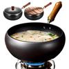 24CM Nonstick Wok Wooden Handle Non-Stick Pan with Lid Iron Wok for Home Camping Restaurant Hotel Kitchen