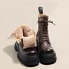 Winter Women's Boots Warm Plush Comfortable Height Increasing Platform Outdoor Snow Boots Lace Up Waterproof Brown Short Boots