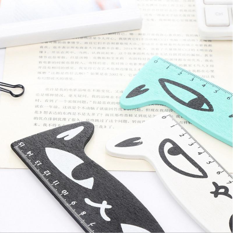 1 шт. Милый кавайный черный котенок прямая линейка деревянные инструменты мультфильм швейные чертежи офис школьные канцелярские принадлежности