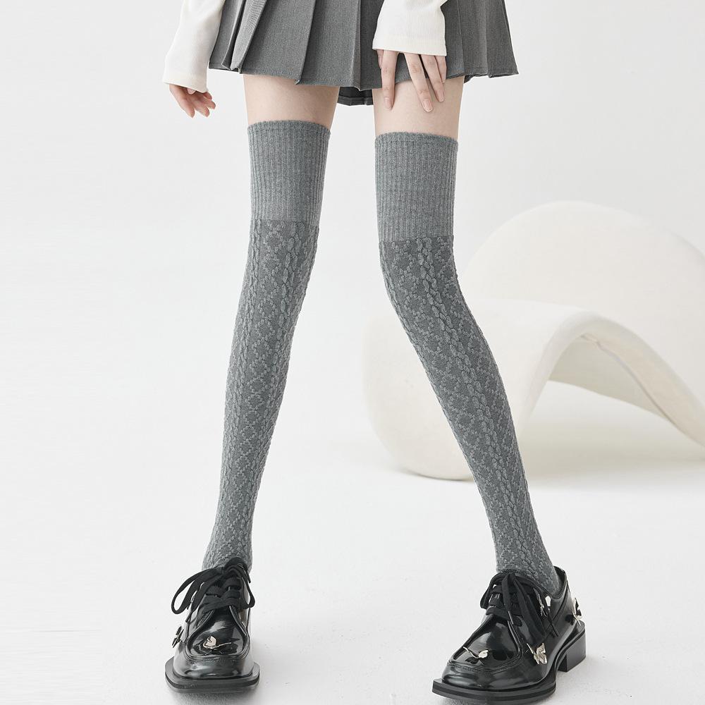 Retro Twist Thigh Socks Children Autumn And Winter Warm Rhombus Thin Knee Stacking Socks Boneless Non-Slip Long High Tube Socks