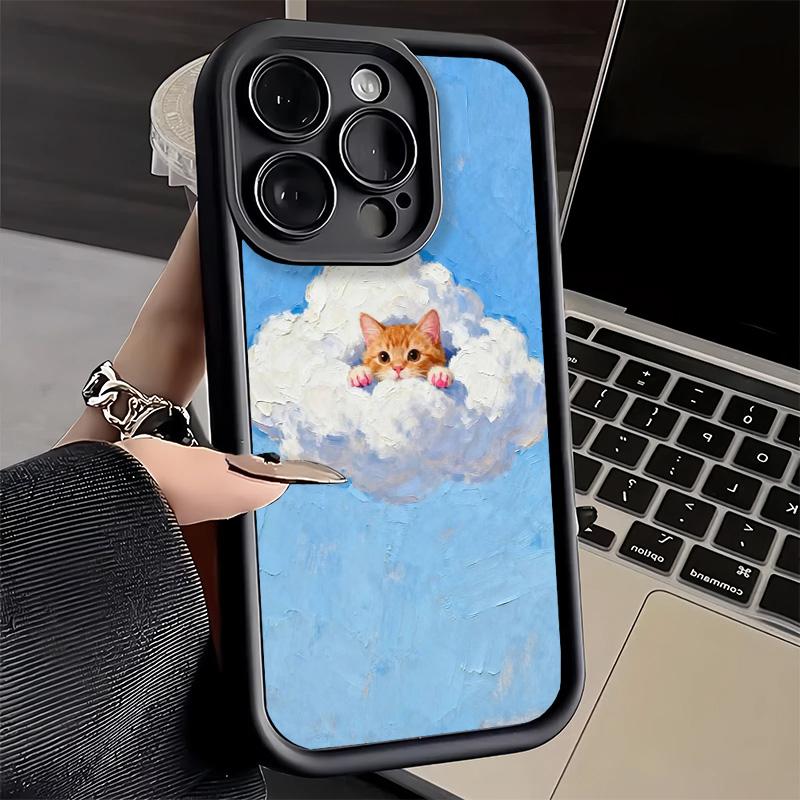 Чехол для телефона iPhone 17 Air 16E 15 16 Pro Max Кот Милый Котенок Мультяшная Обложка 14 Plus 13 12 Mini Мягкий Силиконовый Чехол Fundas