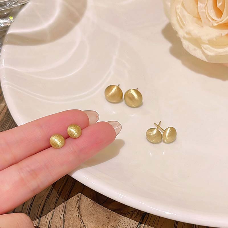 925 Silver Needle Matte Round Stud Earrings for Women Vintage Gold Color Bean Minimalist Elegant Y2K Accessories Fashion Jewelry