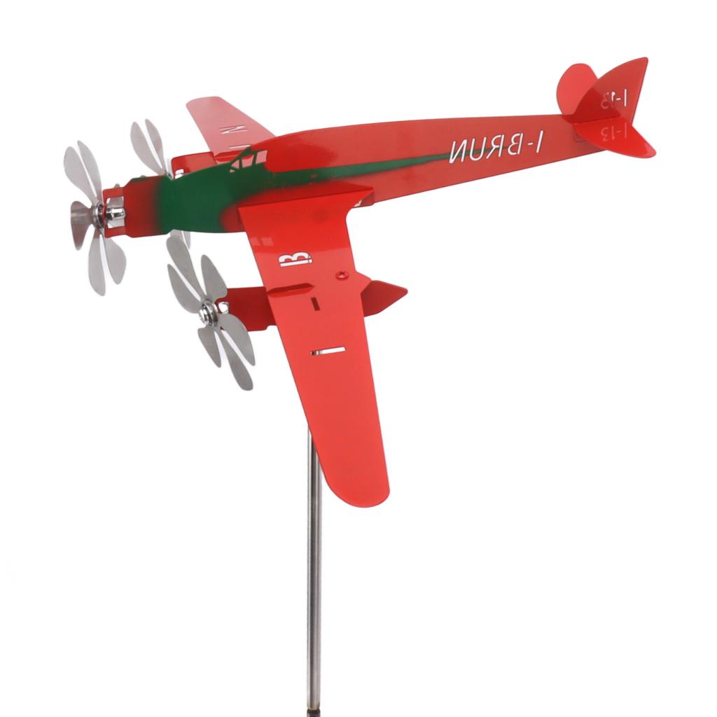 Metal Aircraft Weather Vane 3D Red Rustproof Smooth Airplane Windmill Wind Spinner for Garage Dome