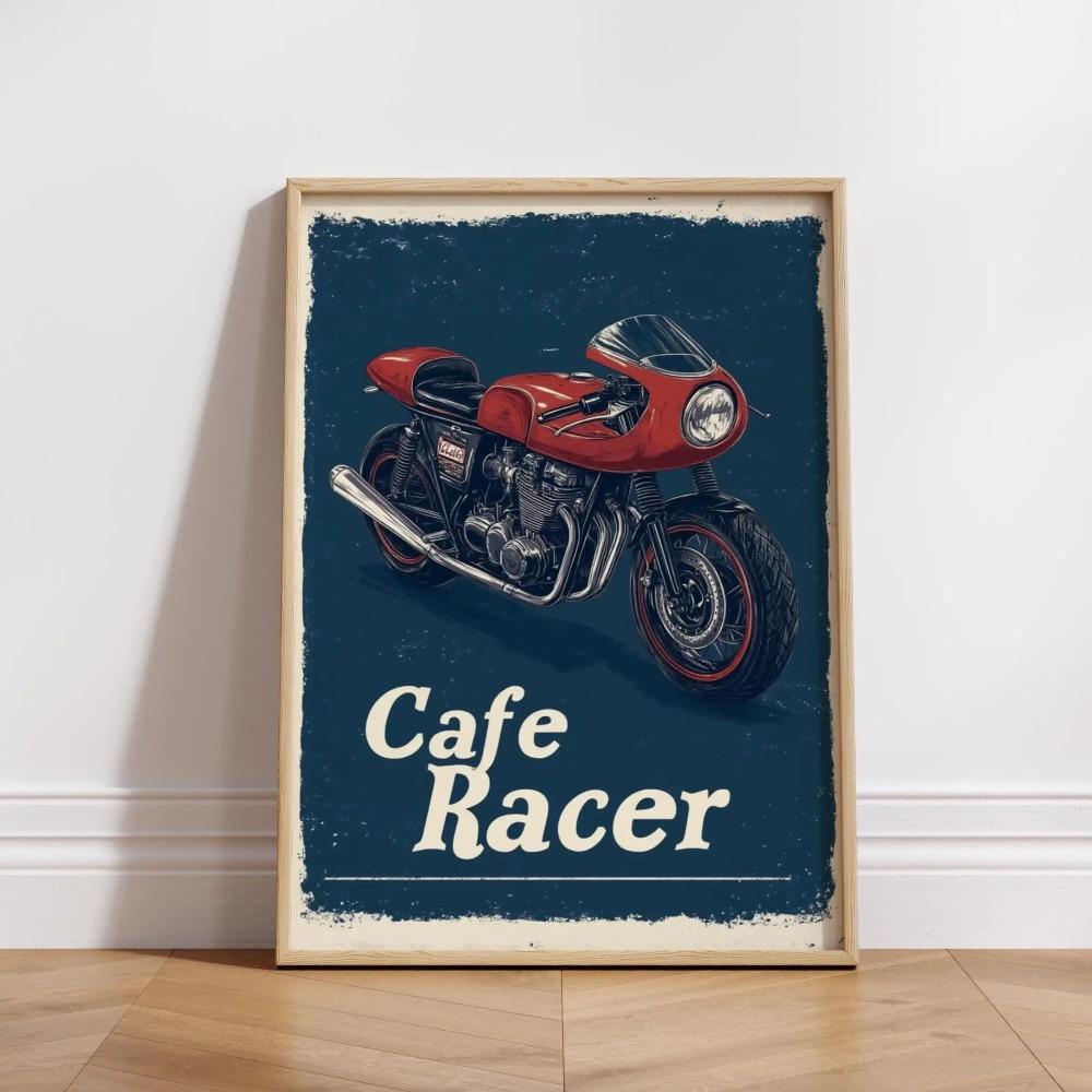 Винтажный постер Cafe Racer – Гранж Мотоциклетное Настенное Искусство Рустикальный Декор Гаража Смелый Принт Мотоцикла Ретро Подарок Байкеру Индустриальные Вайбы