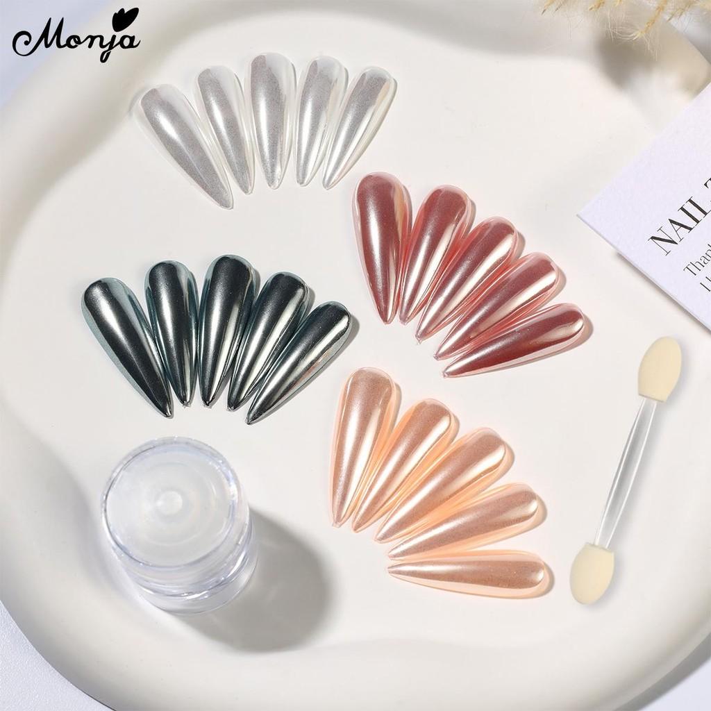 monja Хромированная зеркальная пудра для ногтей, лунный свет, белая жемчужная пудра, блестки для ногтей, пигмент для втирания, яркий блестящий эффект, украшение для маникюра