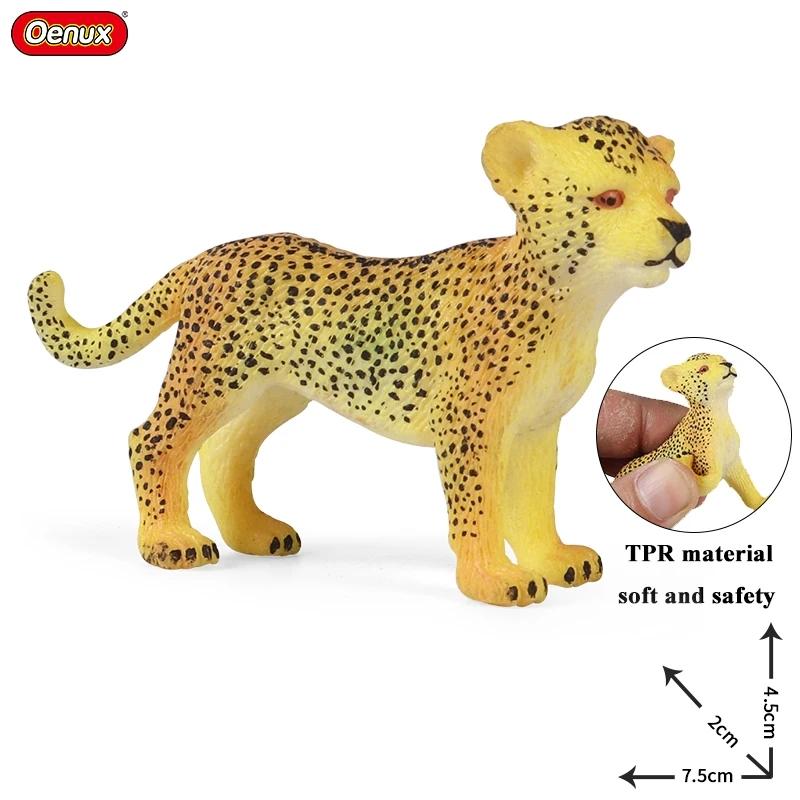 Oenux African Wild Animals Simulation Savage Cheetah Snow Leopard Jaguar Action Figure Figurines PVC Model Educational Kid Toys