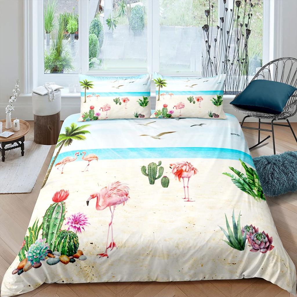 Комплект пододеяльника «Фламинго» Тропические листья Покрывало с рисунком пальм Постельный комплект Красочный полиэстеровый пододеяльник для детей