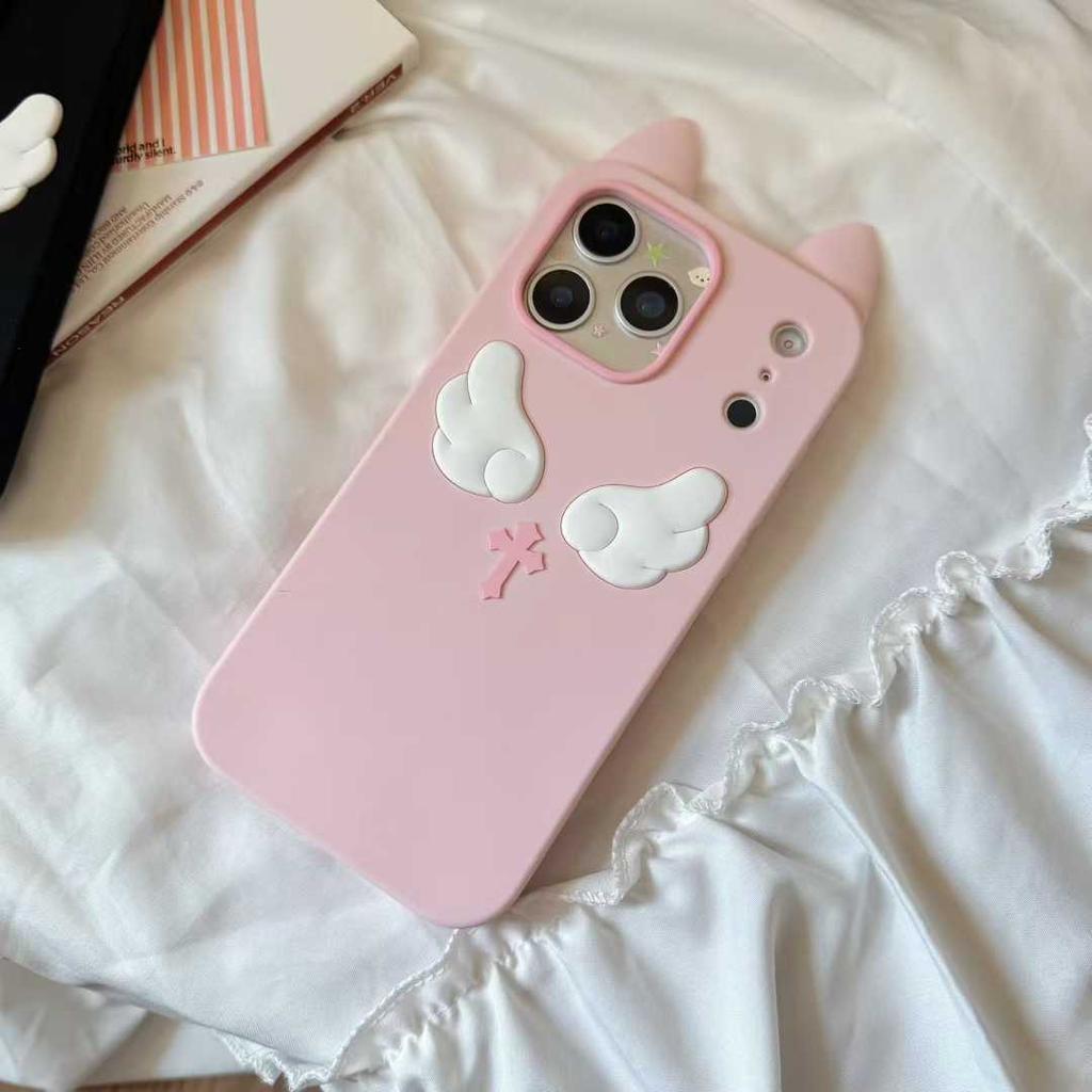 Мультяшный Милый Кот Ушки Ангел Силиконовый Мягкий Чехол для IPhone 17 16 15 14 13 Pro Max 17Pro 16Pro IPhone17 IPones Женская Задняя Крышка