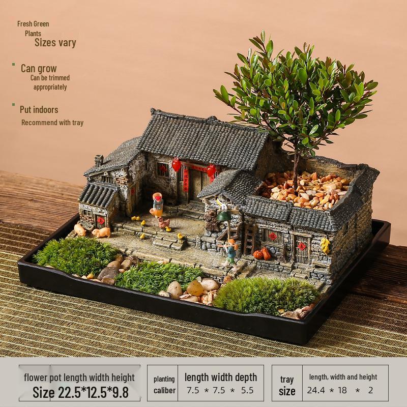 New Zen Bonsai Ornaments for Living Room or Office - Porcelain Micro-Landscape Decor for Bookcase and Desktop.