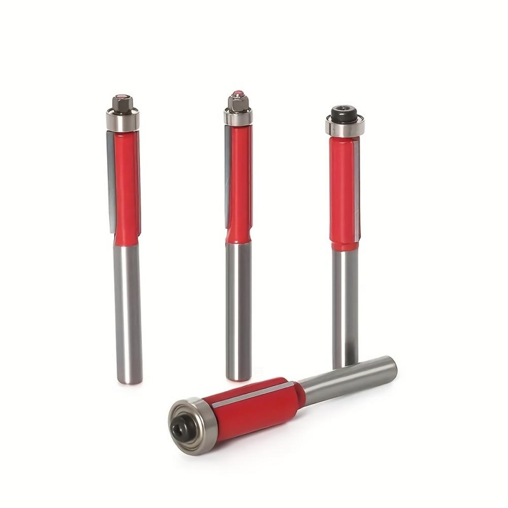 Woodworking Trimming Knife 4-piece Set 1/4 Handle Woodworking Milling Cutter Tool Double Edge Shank with Shaft