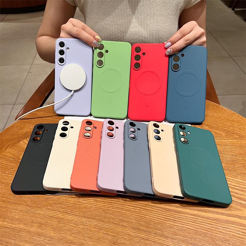 Liquid Silicone For Magsafe Wireless Charge Magnetic Case For Samsung S25 S24 S23FE S22 Plus Ultra A55 A15 A35 A05 Soft Cover