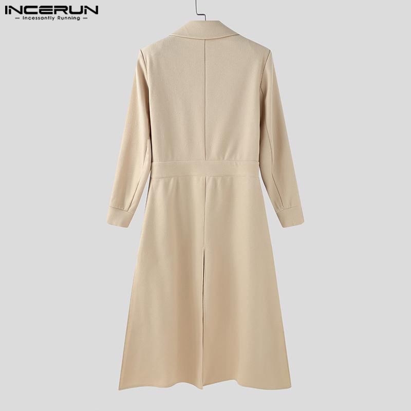 INCERUN Зимние мужские пальто из длинной шерсти меланж с отложным воротником