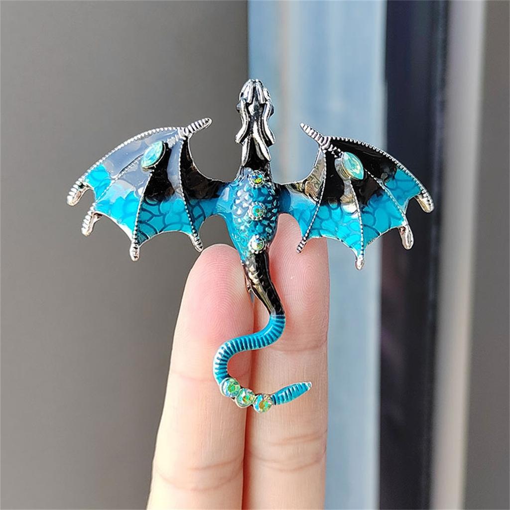 Colorful Enamel Dragon Brooch Pin For Men Women Retro Rhinestone Flying Dragon Cartoon Animal Lapel Pin Clothing Hat Decoration