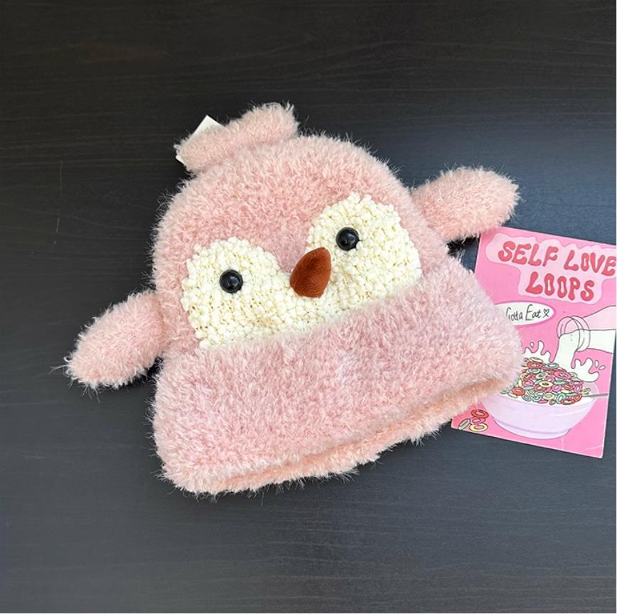 Cute little penguin plush knitted hat children's autumn and winter new thickened warm versatile ear protector pullover hat