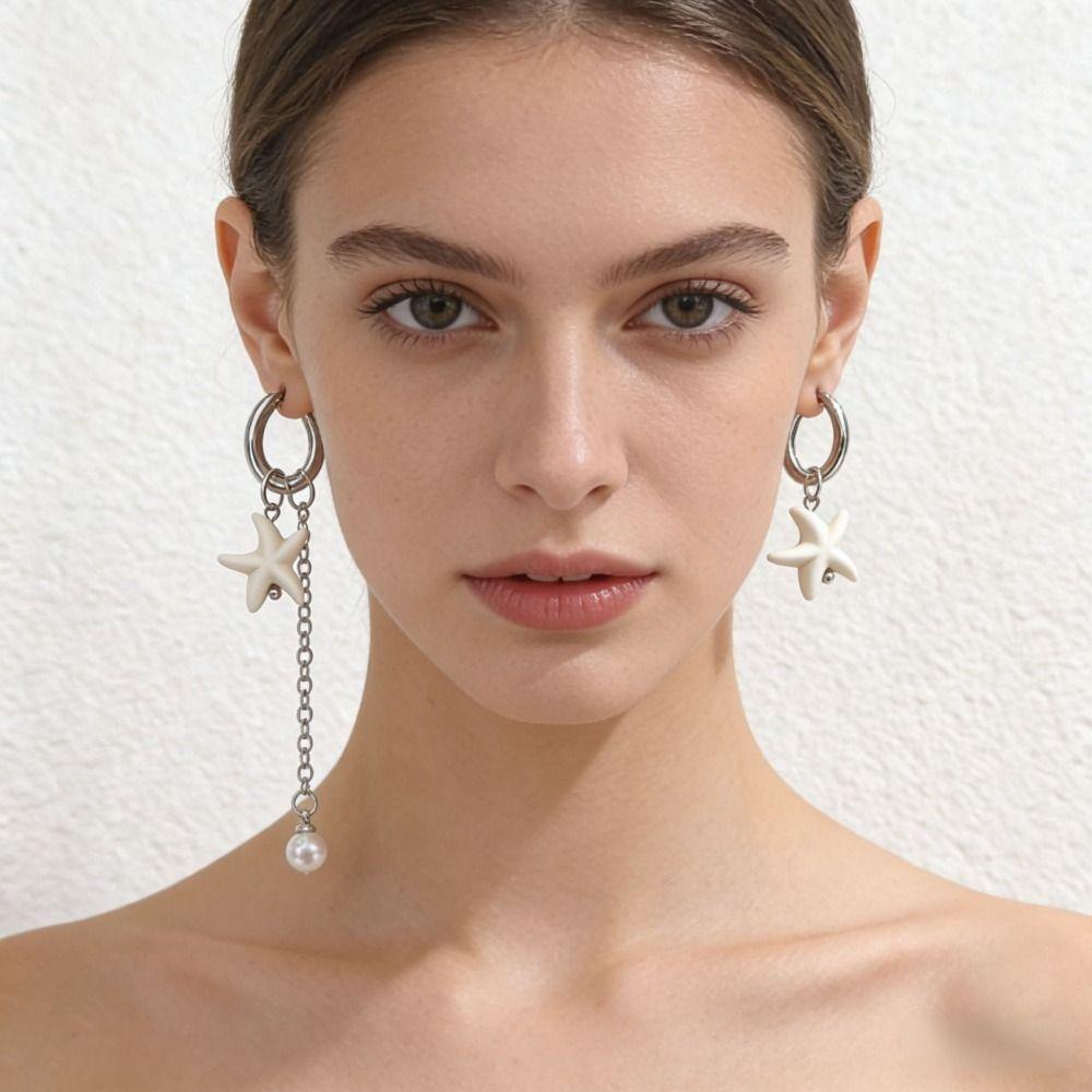 Creative Design Starfish Earrings White Color Ocean Style Earrings Starfish Pendant Earrings Gift