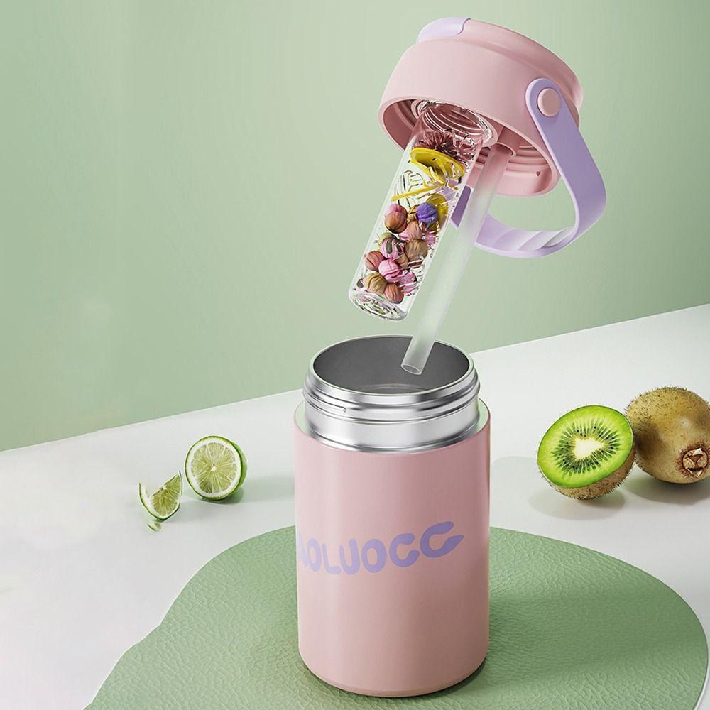 Кружки с соломинкой большой вместимости, с термоизоляцией, ручная термоизолированная бутылка для воды, модный термос, для девочек