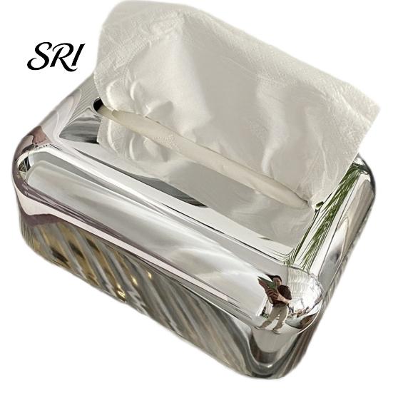 Modern Tissue Dispenser Box with Large Opening Mirror Surface Holder Anti-Slip Brown Gradient Bottom Container for Living Room Coffee Table High Gloss