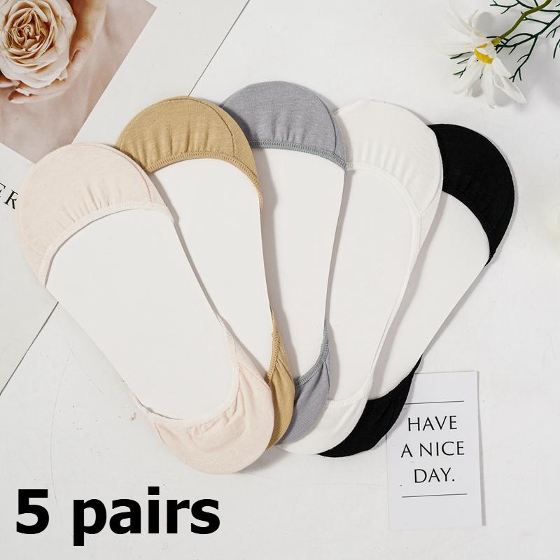 5 Pairs Women's Summer Socks Thin Short Low-cut Boat Socks with Silicone Soles for Non-slip and Heel Protection Invisible Socks