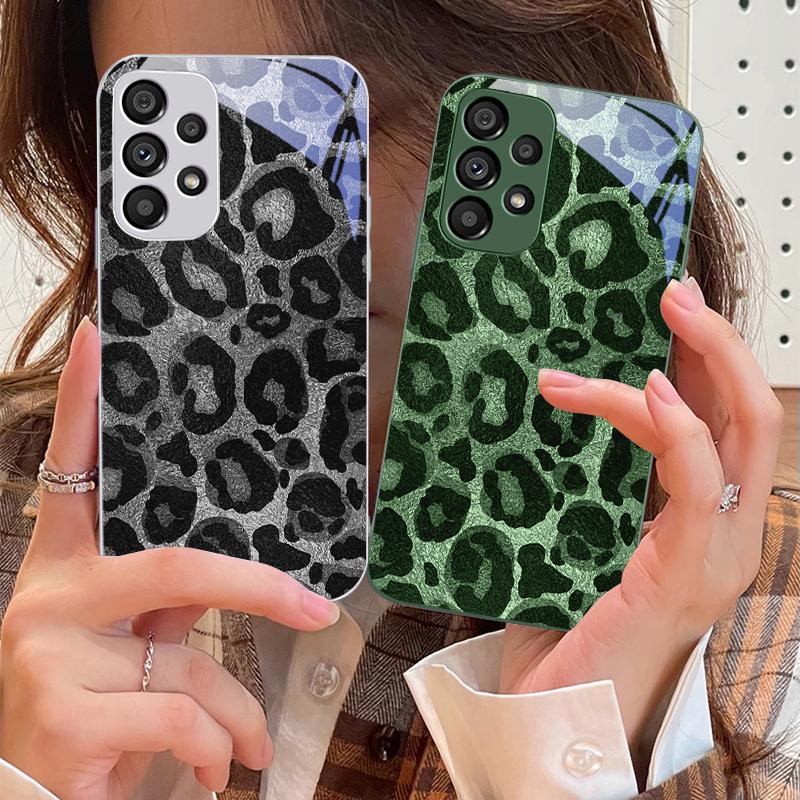 Серый Леопардовый Твил Для Samsung Galaxy S10 4G S20 11E 30 S21 22 S24 Fe Pro S23 S25 Ultra 5G S9 Закаленное Стекло Чехол для Телефона