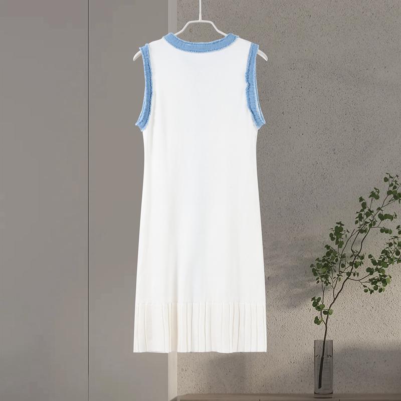 Трикотажное платье для женщин с О-образным вырезом без рукавов однобортные платья весна-лето женское модное платье с высокой талией