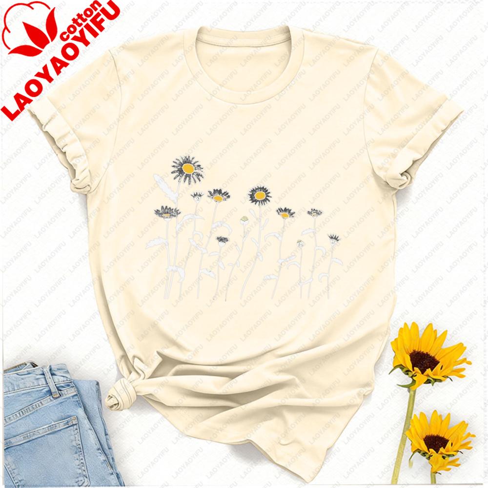 Daisy Flower TShirt Unisexs Graphic Tee Short Sleeve Wildflower Botanical Print Shirt Soft Cotton Crew Neck Shirt Spring Summer