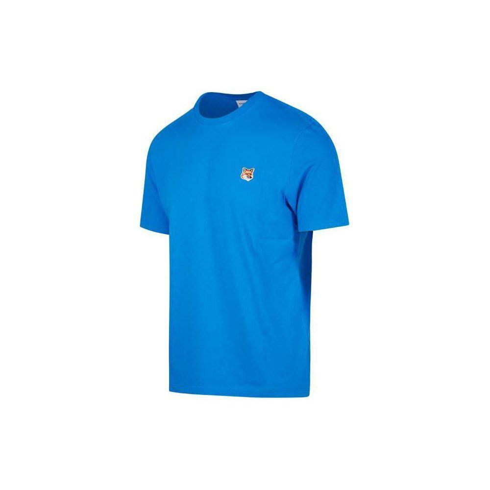 Maison Kitsune S24 Solid Color Crew Neck Fitted Straight Cut Short Sleeve T-Shirt Men tops Blue LM00104KJ0008-P451