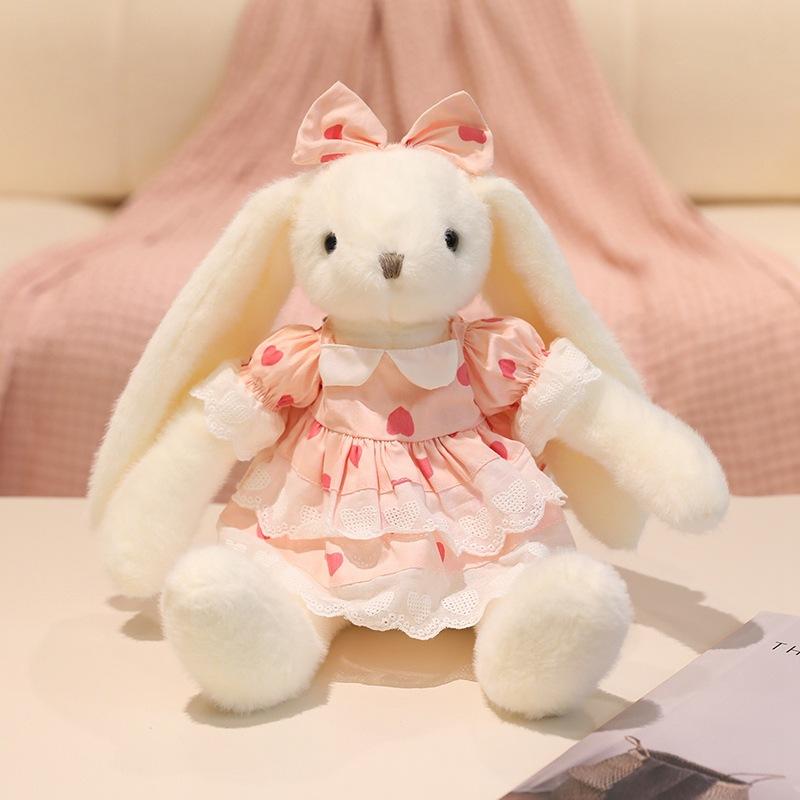Милая сладкая юбка с цветами, плюшевая игрушка-кролик, одевающая маленькую куклу-белого кролика, девочка, успокаивающая тряпичная кукла