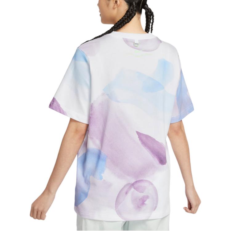 Nike Футболка с принтом логотипа Tie-Dye, повседневная, свободная, с круглым вырезом, дышащая, с коротким рукавом, женские топы, многоцветная HF6178-100